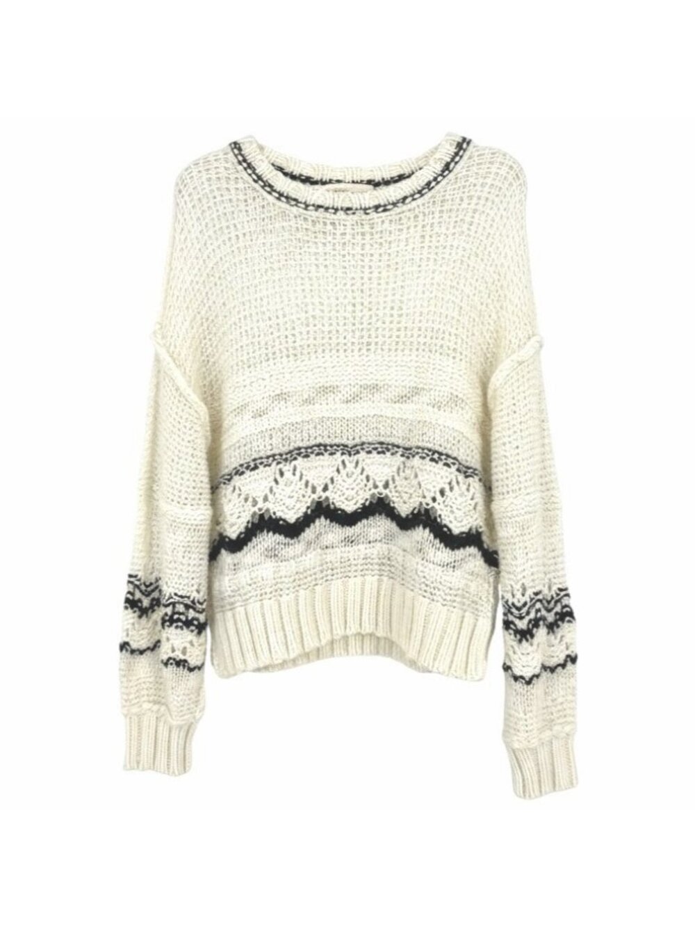 Saltwater Luxe Open Knit Sweater Cream Black Size XL Rustic Coastal Boho Chic